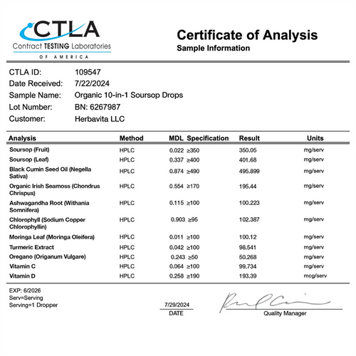 VerraNaturals 100% Organic 10 in 1 Soursop Extract Drops